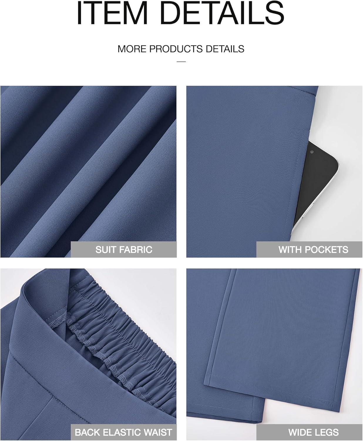 imageBTFBM Women High Waisted Wide Leg Pants Fall 2025 Business Casual Work Dress Pants Loose Office Palazzo Trousers PocketsGrey Blue