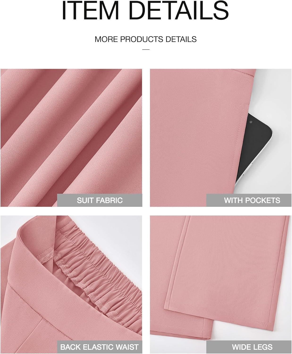 imageBTFBM Women High Waisted Wide Leg Pants Fall 2025 Business Casual Work Dress Pants Loose Office Palazzo Trousers PocketsPink