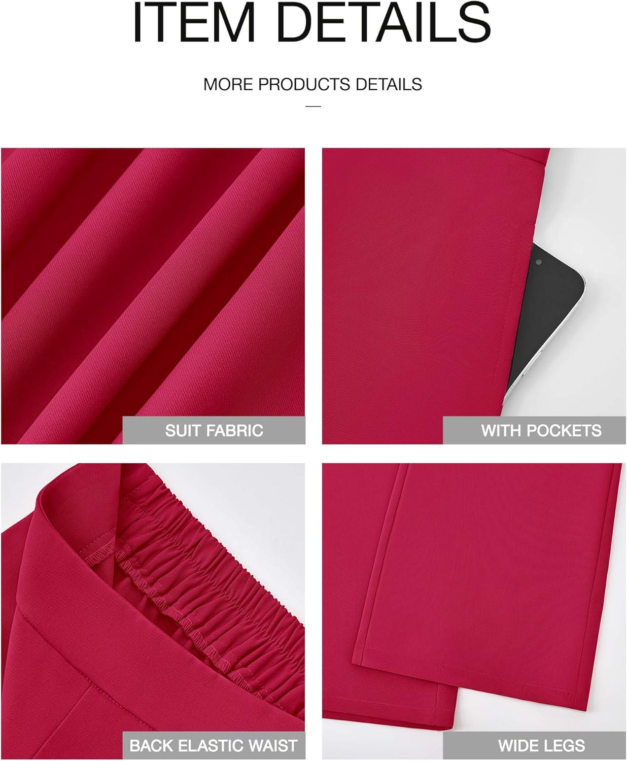 imageBTFBM Women High Waisted Wide Leg Pants Fall 2025 Business Casual Work Dress Pants Loose Office Palazzo Trousers PocketsRose Red
