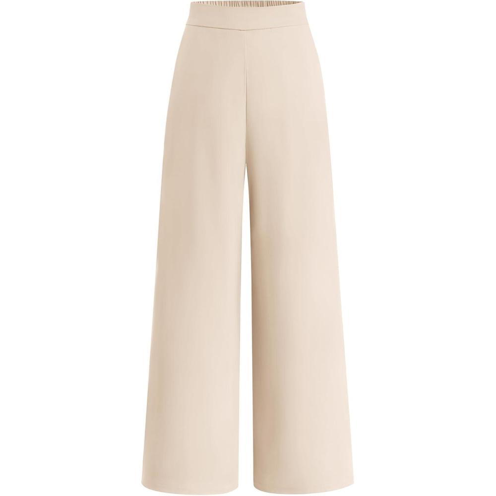 imageBTFBM Women High Waisted Wide Leg Pants Fall 2025 Business Casual Work Dress Pants Loose Office Palazzo Trousers PocketsBeige