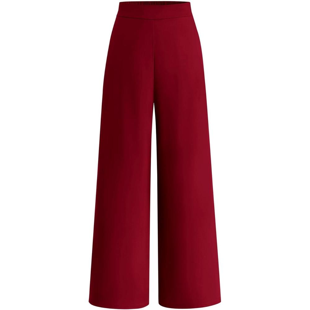 imageBTFBM Women High Waisted Wide Leg Pants Fall 2025 Business Casual Work Dress Pants Loose Office Palazzo Trousers PocketsBurgundy