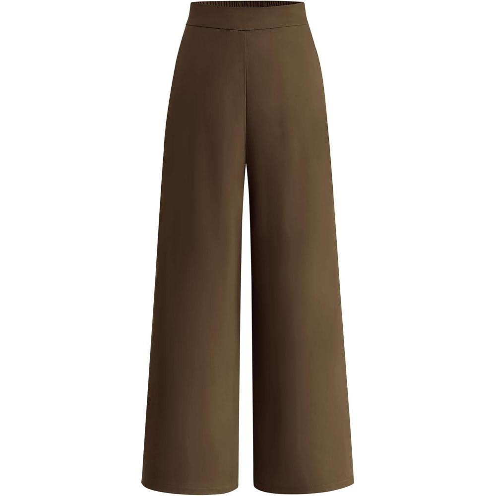 imageBTFBM Women High Waisted Wide Leg Pants Fall 2025 Business Casual Work Dress Pants Loose Office Palazzo Trousers PocketsCoffee