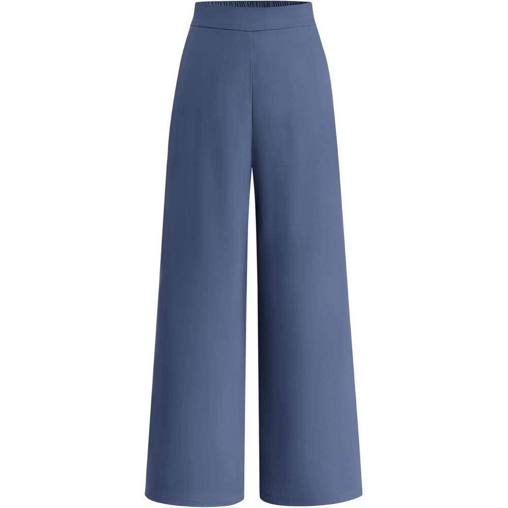 imageBTFBM Women High Waisted Wide Leg Pants Fall 2025 Business Casual Work Dress Pants Loose Office Palazzo Trousers PocketsGrey Blue