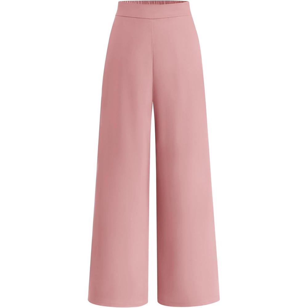 imageBTFBM Women High Waisted Wide Leg Pants Fall 2025 Business Casual Work Dress Pants Loose Office Palazzo Trousers PocketsPink