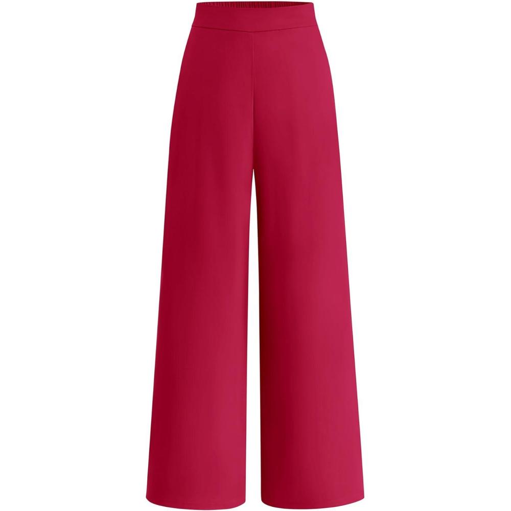 imageBTFBM Women High Waisted Wide Leg Pants Fall 2025 Business Casual Work Dress Pants Loose Office Palazzo Trousers PocketsRose Red
