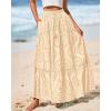 imageBTFBM Women Boho Casual Skirts Summer 2025 Lace Embroidery Eyelet Elastic Waist Flowy Tiered Beach Fall Maxi SkirtBeige