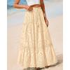 imageBTFBM Women Boho Casual Skirts Summer 2025 Lace Embroidery Eyelet Elastic Waist Flowy Tiered Beach Fall Maxi SkirtBeige