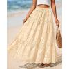 imageBTFBM Women Boho Casual Skirts Summer 2025 Lace Embroidery Eyelet Elastic Waist Flowy Tiered Beach Fall Maxi SkirtBeige