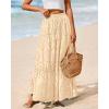 imageBTFBM Women Boho Casual Skirts Summer 2025 Lace Embroidery Eyelet Elastic Waist Flowy Tiered Beach Fall Maxi SkirtBeige