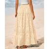 imageBTFBM Women Boho Casual Skirts Summer 2025 Lace Embroidery Eyelet Elastic Waist Flowy Tiered Beach Fall Maxi SkirtBeige
