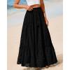 imageBTFBM Women Boho Casual Skirts Summer 2025 Lace Embroidery Eyelet Elastic Waist Flowy Tiered Beach Fall Maxi SkirtBlack