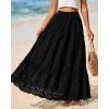 imageBTFBM Women Boho Casual Skirts Summer 2025 Lace Embroidery Eyelet Elastic Waist Flowy Tiered Beach Fall Maxi SkirtBlack