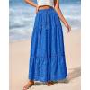 imageBTFBM Women Boho Casual Skirts Summer 2025 Lace Embroidery Eyelet Elastic Waist Flowy Tiered Beach Fall Maxi SkirtBlue