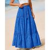 imageBTFBM Women Boho Casual Skirts Summer 2025 Lace Embroidery Eyelet Elastic Waist Flowy Tiered Beach Fall Maxi SkirtBlue
