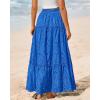 imageBTFBM Women Boho Casual Skirts Summer 2025 Lace Embroidery Eyelet Elastic Waist Flowy Tiered Beach Fall Maxi SkirtBlue