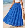 imageBTFBM Women Boho Casual Skirts Summer 2025 Lace Embroidery Eyelet Elastic Waist Flowy Tiered Beach Fall Maxi SkirtBlue