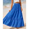 imageBTFBM Women Boho Casual Skirts Summer 2025 Lace Embroidery Eyelet Elastic Waist Flowy Tiered Beach Fall Maxi SkirtBlue