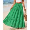imageBTFBM Women Boho Casual Skirts Summer 2025 Lace Embroidery Eyelet Elastic Waist Flowy Tiered Beach Fall Maxi SkirtGreen