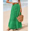 imageBTFBM Women Boho Casual Skirts Summer 2025 Lace Embroidery Eyelet Elastic Waist Flowy Tiered Beach Fall Maxi SkirtGreen