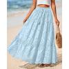 imageBTFBM Women Boho Casual Skirts Summer 2025 Lace Embroidery Eyelet Elastic Waist Flowy Tiered Beach Fall Maxi SkirtLight Blue