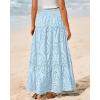 imageBTFBM Women Boho Casual Skirts Summer 2025 Lace Embroidery Eyelet Elastic Waist Flowy Tiered Beach Fall Maxi SkirtLight Blue