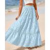 imageBTFBM Women Boho Casual Skirts Summer 2025 Lace Embroidery Eyelet Elastic Waist Flowy Tiered Beach Fall Maxi SkirtLight Blue