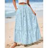 imageBTFBM Women Boho Casual Skirts Summer 2025 Lace Embroidery Eyelet Elastic Waist Flowy Tiered Beach Fall Maxi SkirtLight Blue