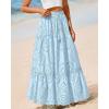 imageBTFBM Women Boho Casual Skirts Summer 2025 Lace Embroidery Eyelet Elastic Waist Flowy Tiered Beach Fall Maxi SkirtLight Blue