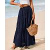 imageBTFBM Women Boho Casual Skirts Summer 2025 Lace Embroidery Eyelet Elastic Waist Flowy Tiered Beach Fall Maxi SkirtNavy