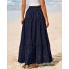 imageBTFBM Women Boho Casual Skirts Summer 2025 Lace Embroidery Eyelet Elastic Waist Flowy Tiered Beach Fall Maxi SkirtNavy