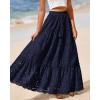 imageBTFBM Women Boho Casual Skirts Summer 2025 Lace Embroidery Eyelet Elastic Waist Flowy Tiered Beach Fall Maxi SkirtNavy
