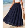 imageBTFBM Women Boho Casual Skirts Summer 2025 Lace Embroidery Eyelet Elastic Waist Flowy Tiered Beach Fall Maxi SkirtNavy