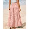 imageBTFBM Women Boho Casual Skirts Summer 2025 Lace Embroidery Eyelet Elastic Waist Flowy Tiered Beach Fall Maxi SkirtPink