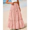 imageBTFBM Women Boho Casual Skirts Summer 2025 Lace Embroidery Eyelet Elastic Waist Flowy Tiered Beach Fall Maxi SkirtPink