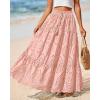 imageBTFBM Women Boho Casual Skirts Summer 2025 Lace Embroidery Eyelet Elastic Waist Flowy Tiered Beach Fall Maxi SkirtPink