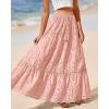 imageBTFBM Women Boho Casual Skirts Summer 2025 Lace Embroidery Eyelet Elastic Waist Flowy Tiered Beach Fall Maxi SkirtPink