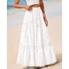 imageBTFBM Women Boho Casual Skirts Summer 2025 Lace Embroidery Eyelet Elastic Waist Flowy Tiered Beach Fall Maxi SkirtWhite