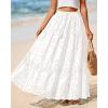 imageBTFBM Women Boho Casual Skirts Summer 2025 Lace Embroidery Eyelet Elastic Waist Flowy Tiered Beach Fall Maxi SkirtWhite