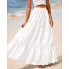 imageBTFBM Women Boho Casual Skirts Summer 2025 Lace Embroidery Eyelet Elastic Waist Flowy Tiered Beach Fall Maxi SkirtWhite