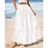 imageBTFBM Women Boho Casual Skirts Summer 2025 Lace Embroidery Eyelet Elastic Waist Flowy Tiered Beach Fall Maxi SkirtWhite