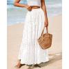 imageBTFBM Women Boho Casual Skirts Summer 2025 Lace Embroidery Eyelet Elastic Waist Flowy Tiered Beach Fall Maxi SkirtWhite