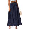 imageBTFBM Women Boho Casual Skirts Summer 2025 Lace Embroidery Eyelet Elastic Waist Flowy Tiered Beach Fall Maxi SkirtNavy