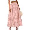 imageBTFBM Women Boho Casual Skirts Summer 2025 Lace Embroidery Eyelet Elastic Waist Flowy Tiered Beach Fall Maxi SkirtPink