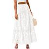 imageBTFBM Women Boho Casual Skirts Summer 2025 Lace Embroidery Eyelet Elastic Waist Flowy Tiered Beach Fall Maxi SkirtWhite