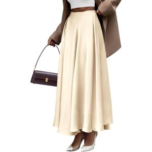 imageBTFBM High Waisted Skirts for Women Fall Clothes 2025 Elegant Satin Flowy ALine Cocktail Formal Night Out Maxi SkirtBeige