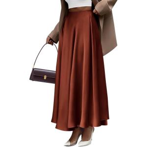imageBTFBM High Waisted Skirts for Women Fall Clothes 2025 Elegant Satin Flowy ALine Cocktail Formal Night Out Maxi SkirtBrown