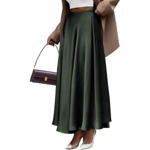 imageBTFBM High Waisted Skirts for Women Fall Clothes 2025 Elegant Satin Flowy ALine Cocktail Formal Night Out Maxi SkirtDark Army Green
