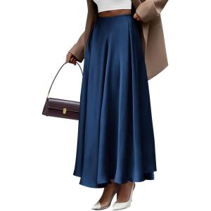 imageBTFBM High Waisted Skirts for Women Fall Clothes 2025 Elegant Satin Flowy ALine Cocktail Formal Night Out Maxi SkirtNavy