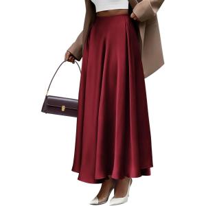 imageBTFBM High Waisted Skirts for Women Fall Clothes 2025 Elegant Satin Flowy ALine Cocktail Formal Night Out Maxi SkirtWine Red