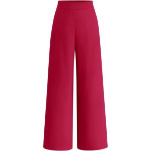 imageBTFBM Women High Waisted Wide Leg Pants Fall 2025 Business Casual Work Dress Pants Loose Office Palazzo Trousers PocketsRose Red